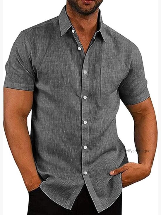 Other - Men's Linen Button Down Shirt Short Sleeve Casual Summer Beach